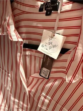 Join me live! Red & White Striped Women's Button-Down Shirt